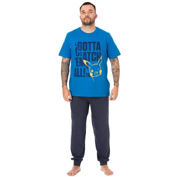 Pokemon Mens Gotta Catch Em All Long Pyjama Set / Blue/Navy Blue - Picture 3 of 7